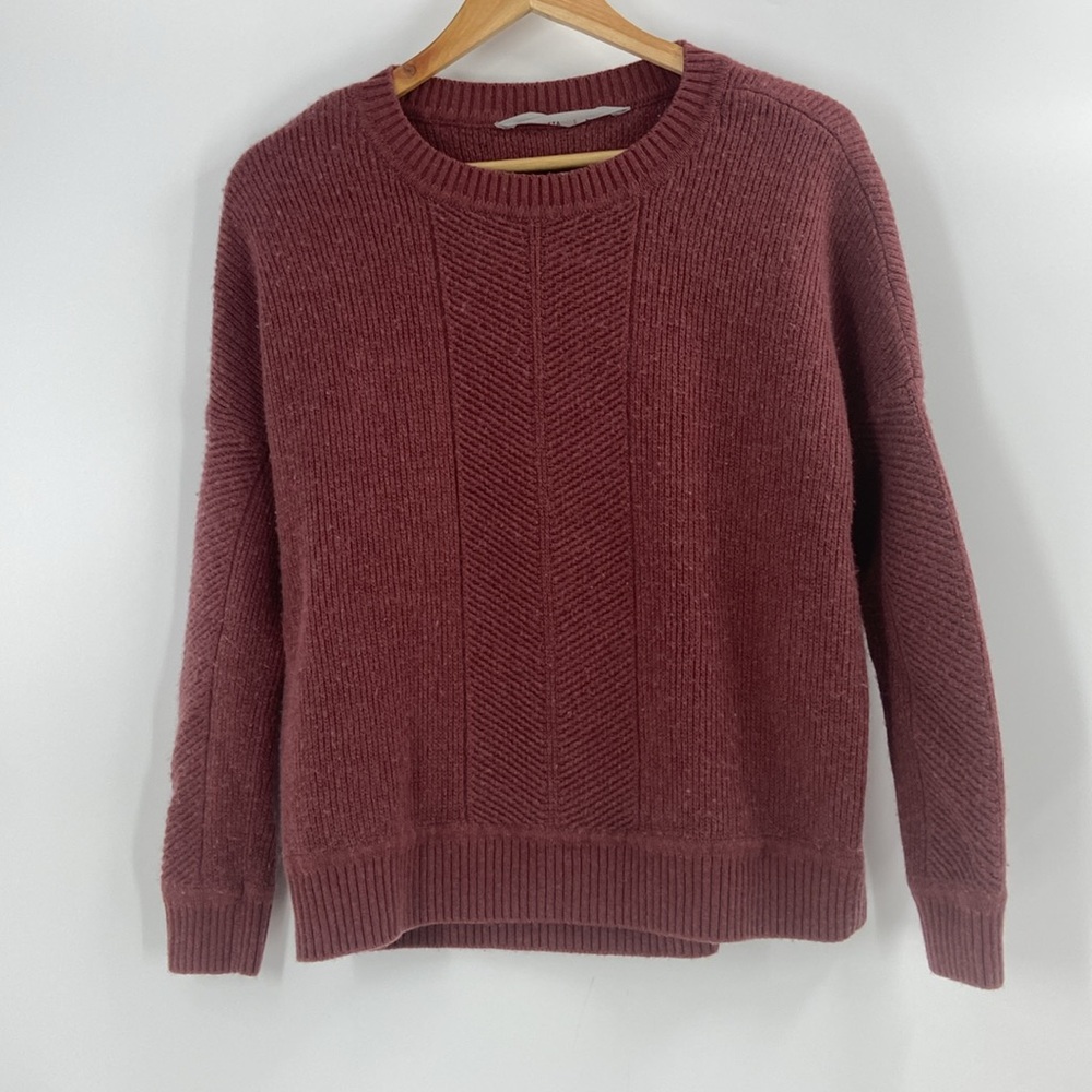 Athleta wool cashmere blend sweater muted  burgundy pullover long sleeve cozy